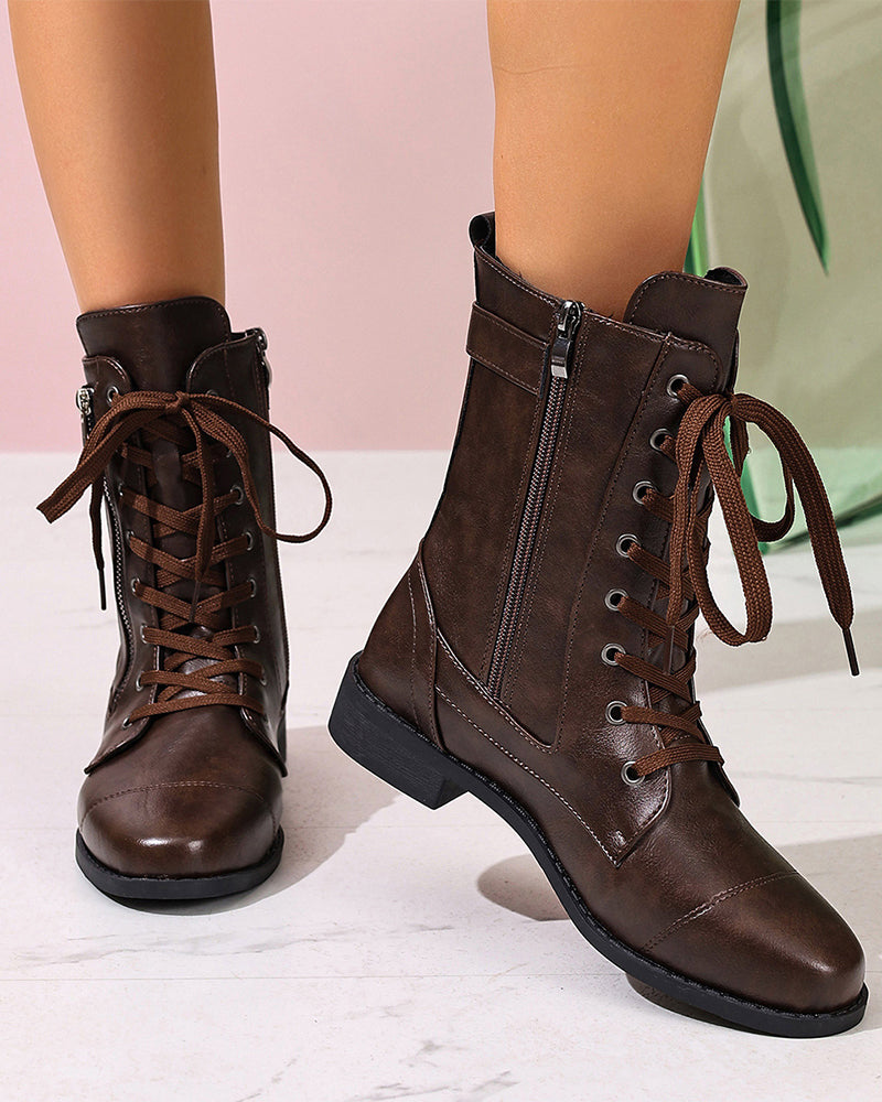 Bottes Femme Bout Rond Fermeture Éclair Latérale Cuir Orthopédique