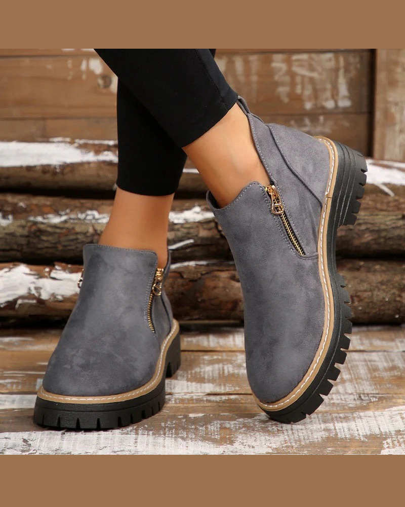 🔥Délices D'Automne Et D'Hiver🔥Bottes Pour Femmes À Bout Rond Et Fermeture Éclair Latérale