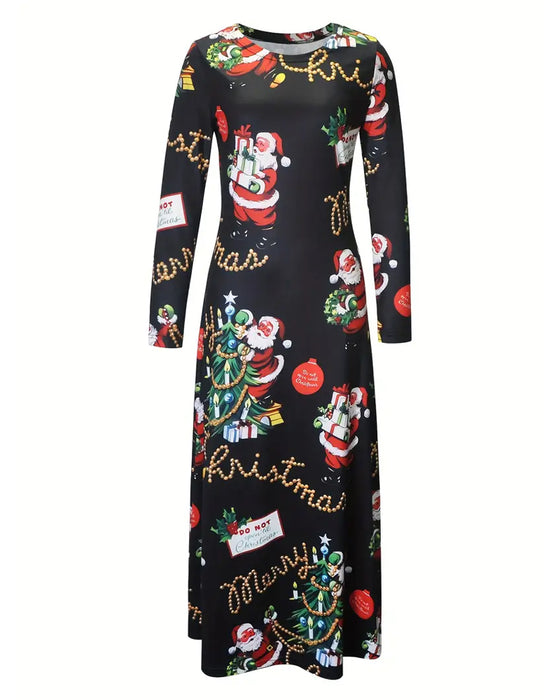 Robe Slim Noël Imprimé Manches Longues