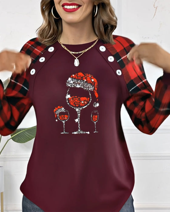 Sweat-Shirt Verre À Vin Imprimé À Carreaux