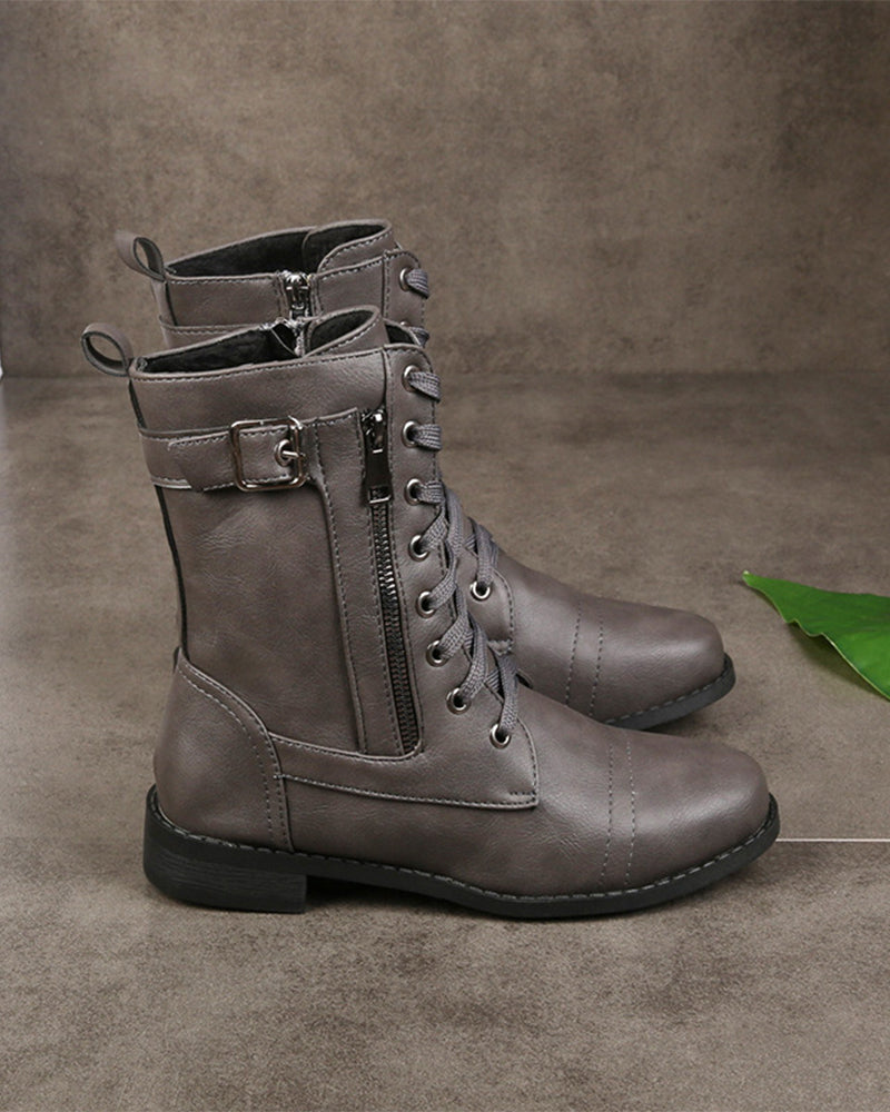 Bottes Femme Bout Rond Fermeture Éclair Latérale Cuir Orthopédique