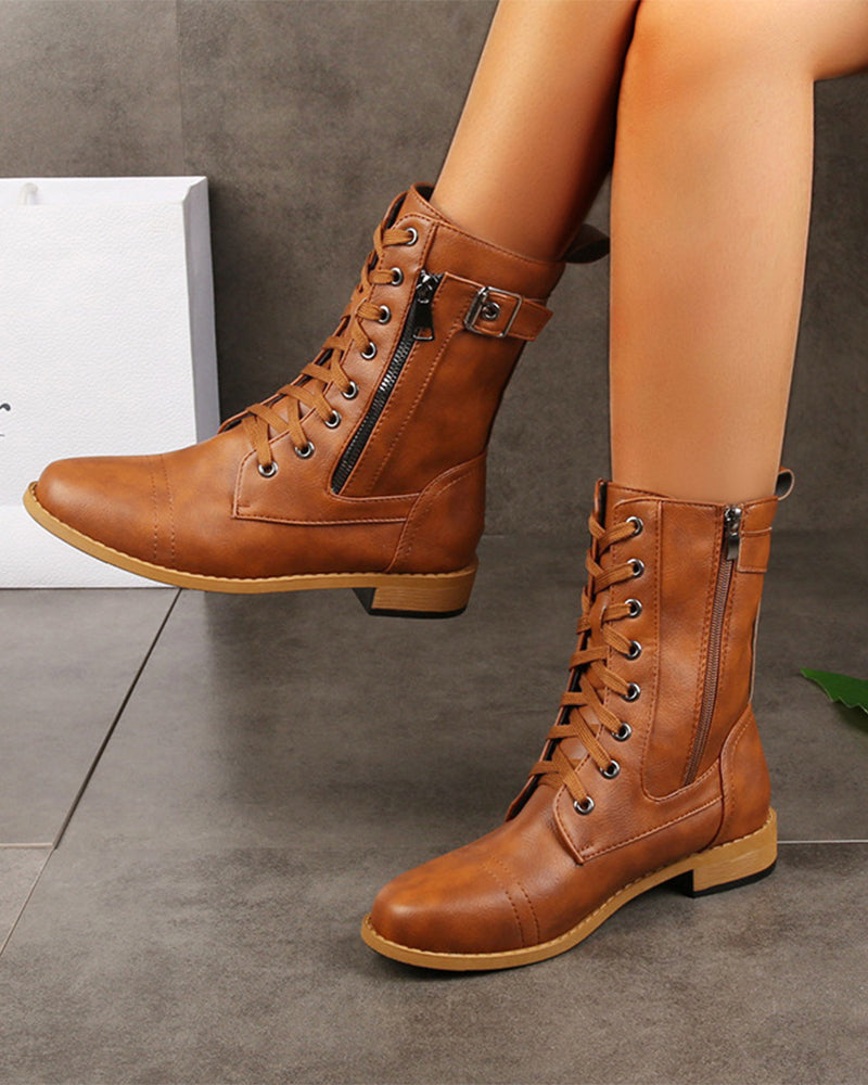 Bottes Femme Bout Rond Fermeture Éclair Latérale Cuir Orthopédique