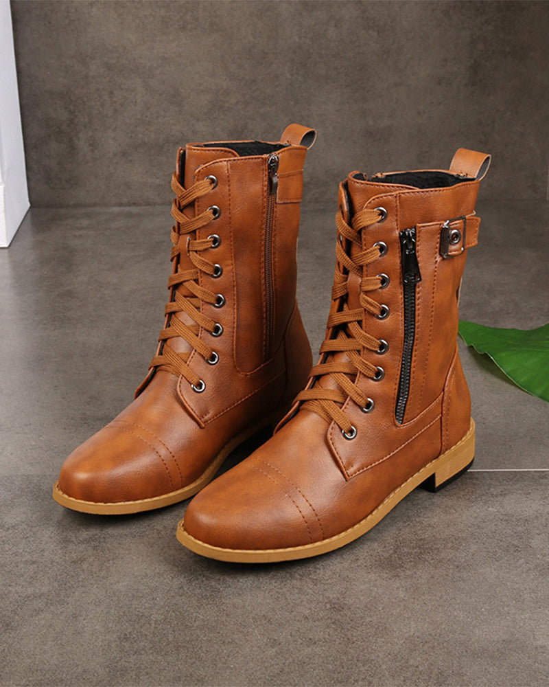 Bottes Femme Bout Rond Fermeture Éclair Latérale Cuir Orthopédique