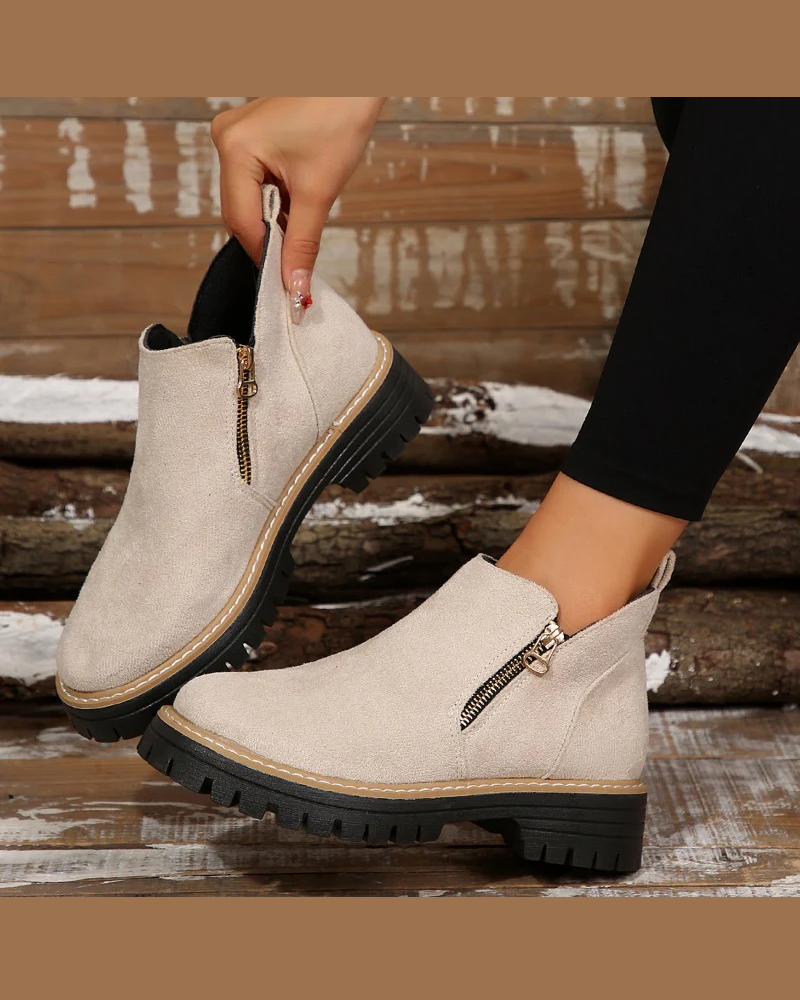 🔥Délices D'Automne Et D'Hiver🔥Bottes Pour Femmes À Bout Rond Et Fermeture Éclair Latérale