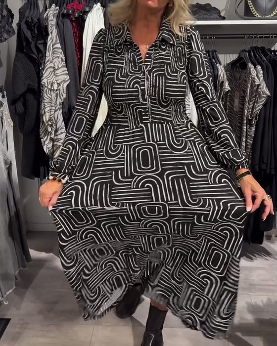 Robe Avec Design De Col Lapel Et Caractéristiques Imprimées Fashionables
