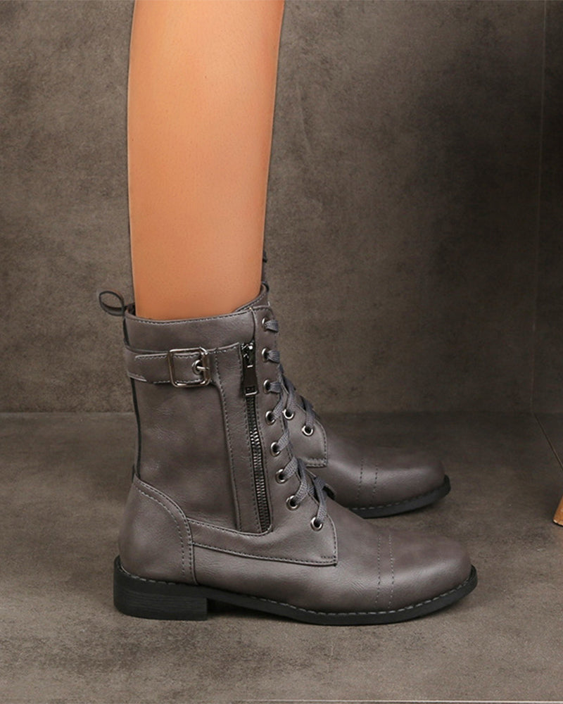 Bottes Femme Bout Rond Fermeture Éclair Latérale Cuir Orthopédique