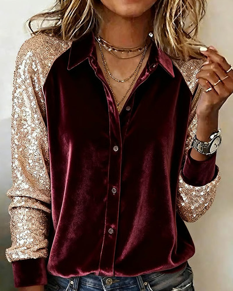 Chemise Col Paillettes Mode