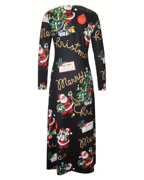 Robe Slim Noël Imprimé Manches Longues