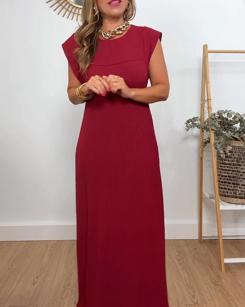 Robe plissée simple sans manches de couleur unie