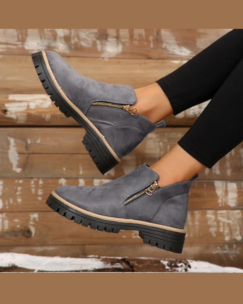 🔥Délices D'Automne Et D'Hiver🔥Bottes Pour Femmes À Bout Rond Et Fermeture Éclair Latérale