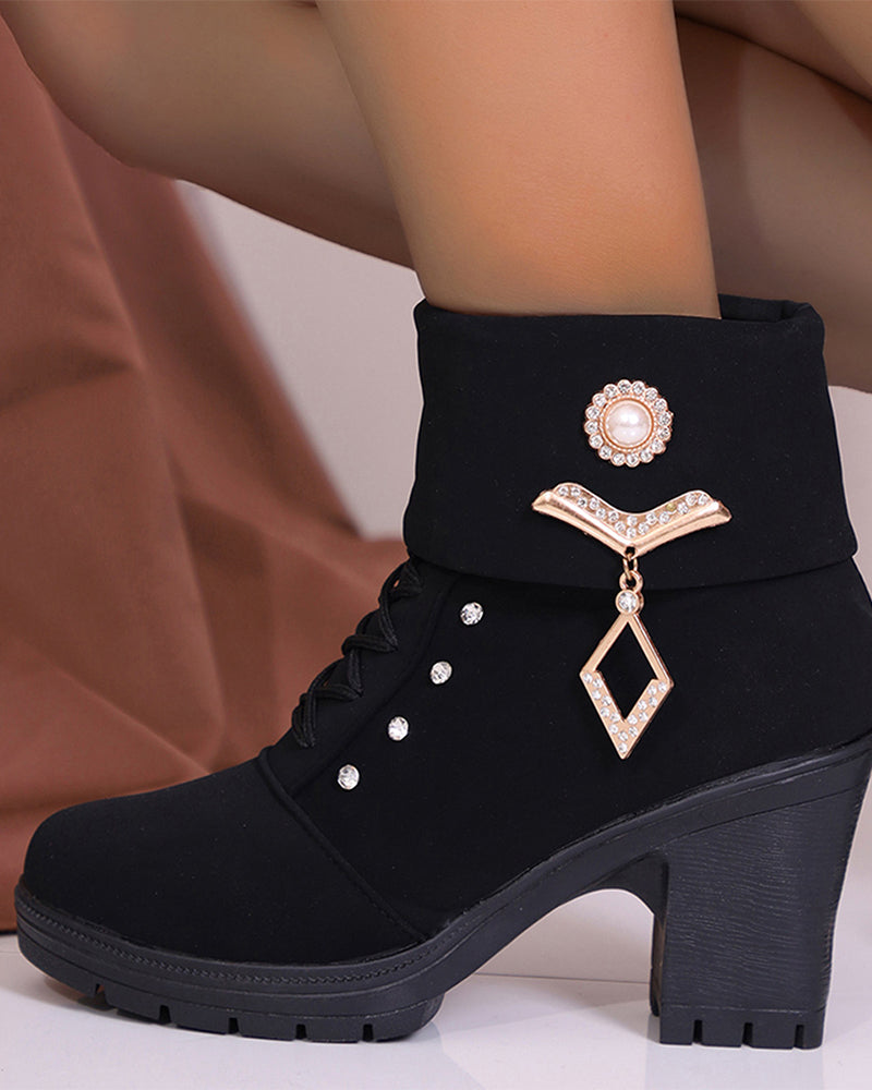 Bottines À Talons Larges Pour Femmes Avec Décor Strass