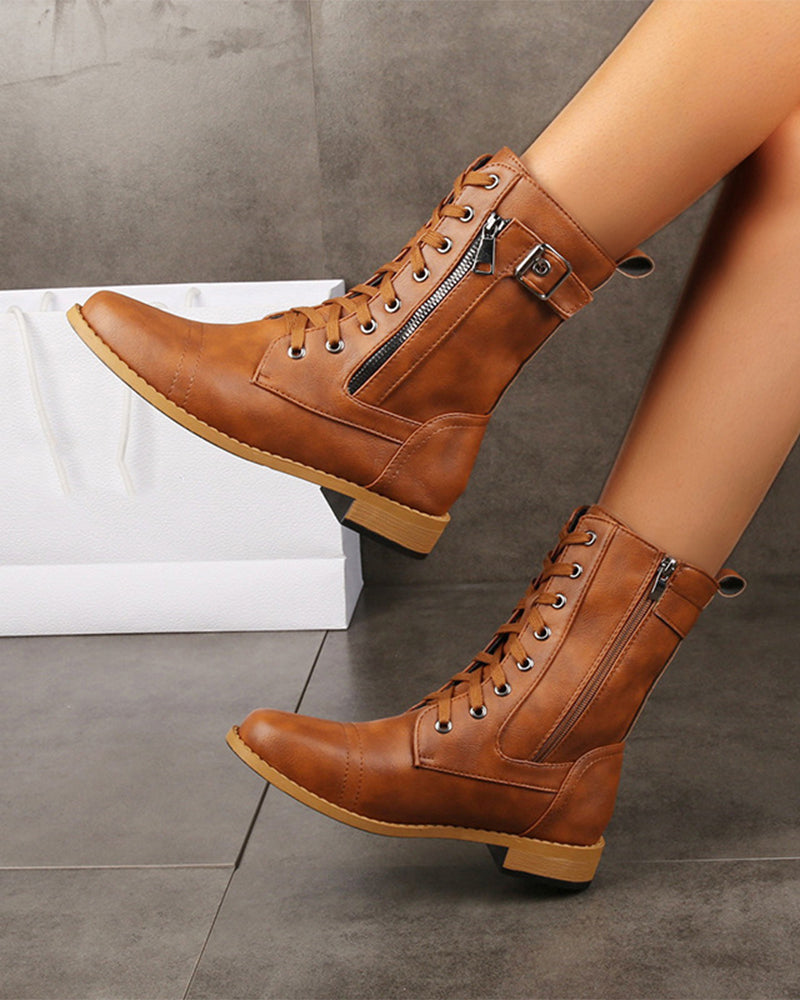 Bottes Femme Bout Rond Fermeture Éclair Latérale Cuir Orthopédique