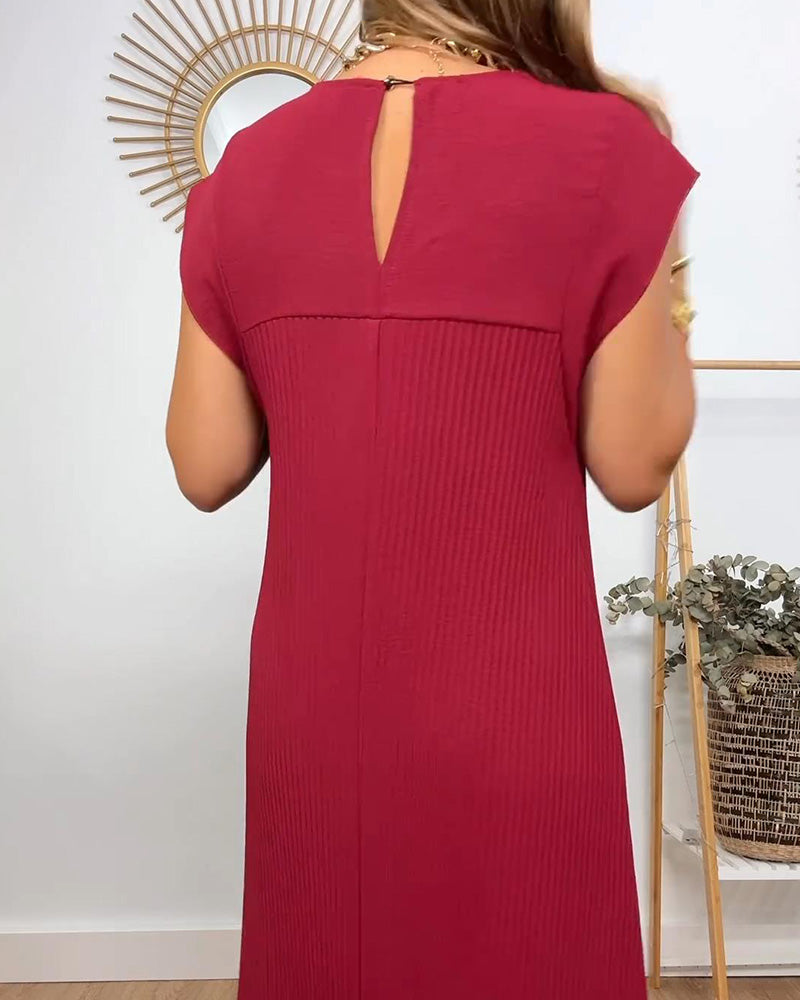 Robe plissée simple sans manches de couleur unie