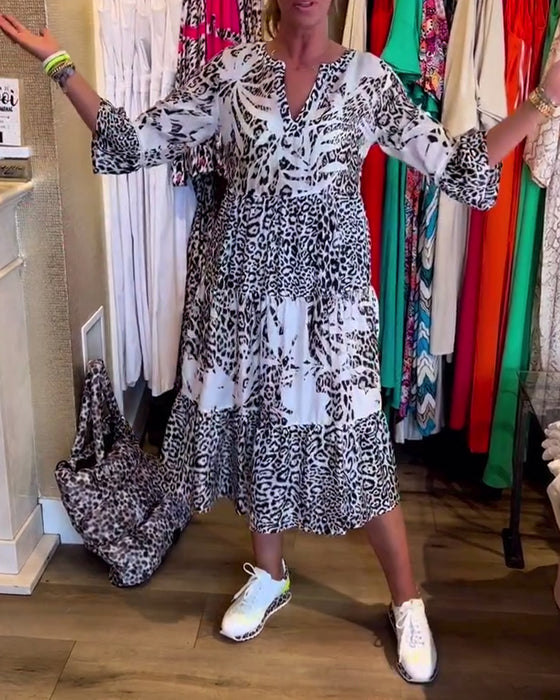Robe décontractée à imprimé léopard et manches 3/4