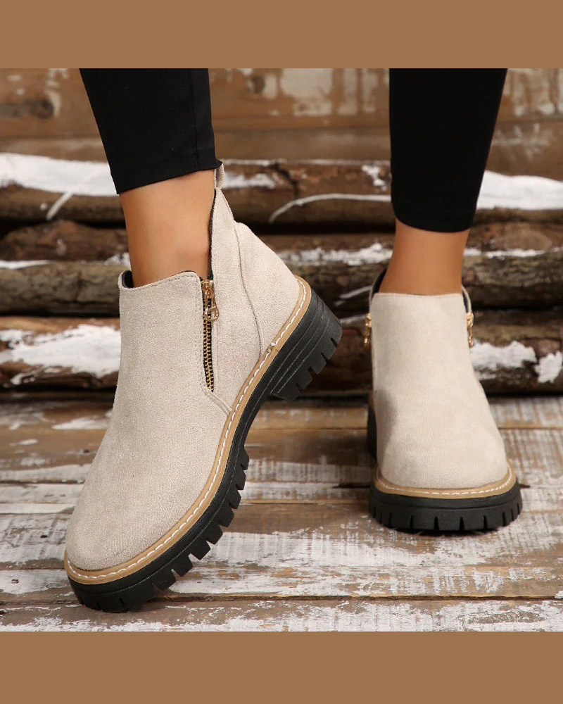 🔥Délices D'Automne Et D'Hiver🔥Bottes Pour Femmes À Bout Rond Et Fermeture Éclair Latérale