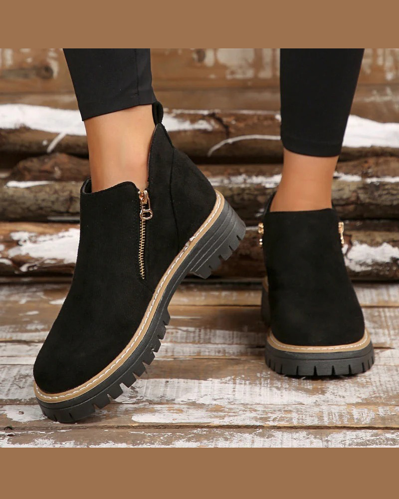 🔥Délices D'Automne Et D'Hiver🔥Bottes Pour Femmes À Bout Rond Et Fermeture Éclair Latérale