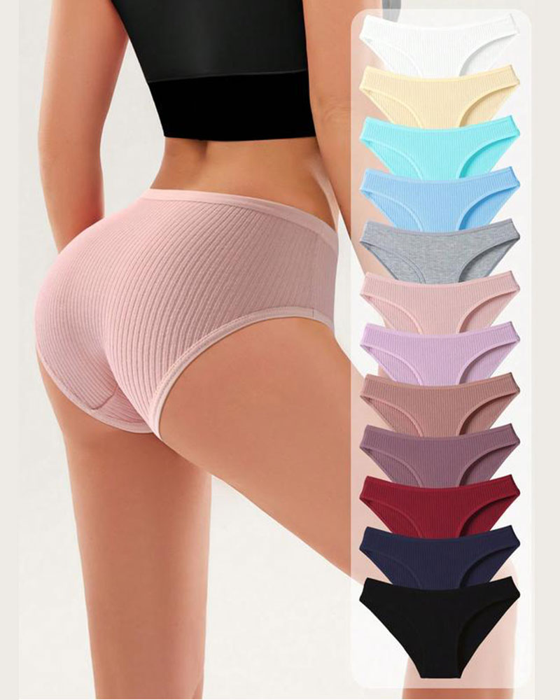 Culotte Femme Respirante Texture Rayée Verticale Confortable Tendance Taille Moyenne