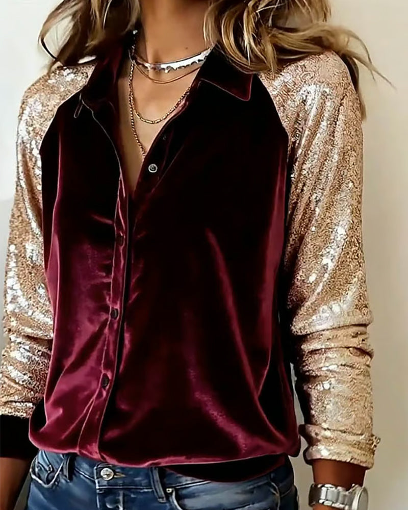 Chemise Col Paillettes Mode