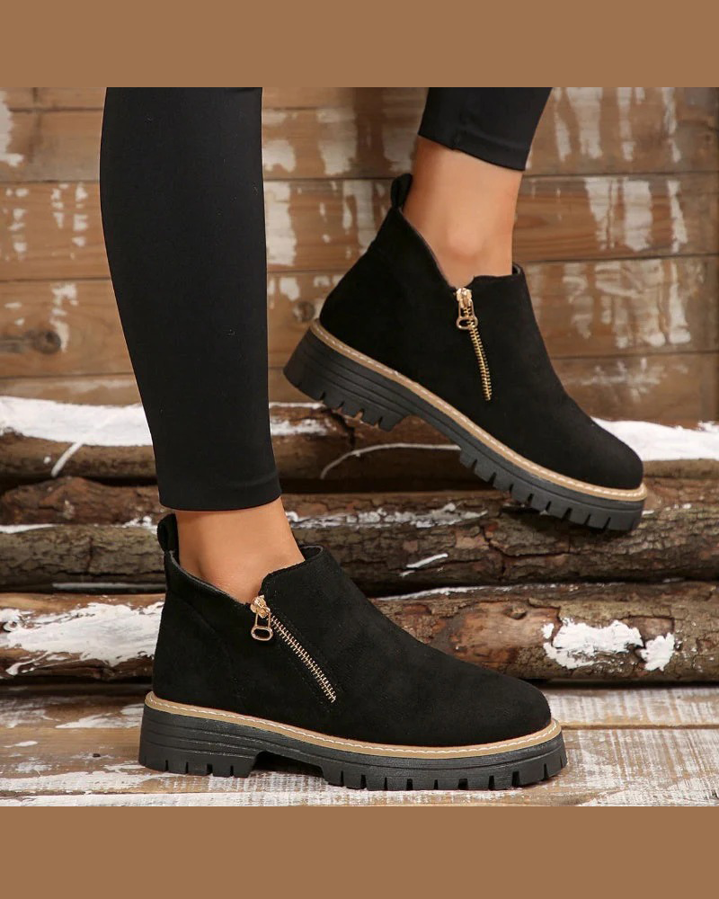🔥Délices D'Automne Et D'Hiver🔥Bottes Pour Femmes À Bout Rond Et Fermeture Éclair Latérale