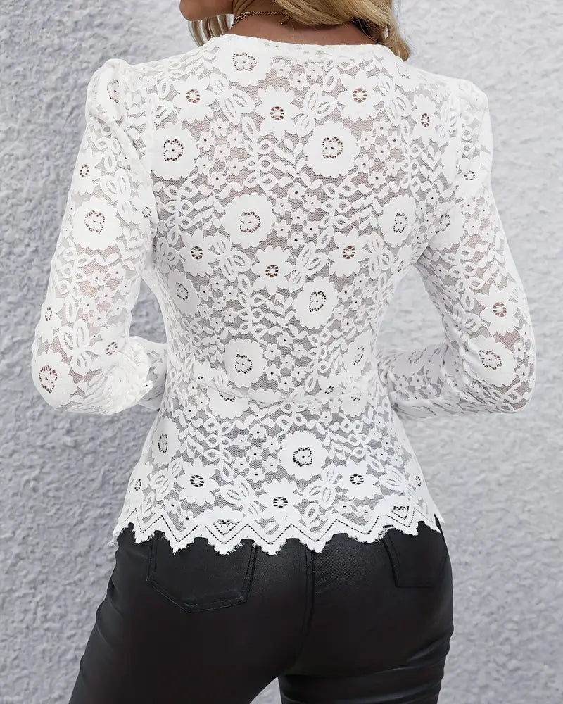 T-Shirt Avec Col V Élégant Et Trim De Dentelle