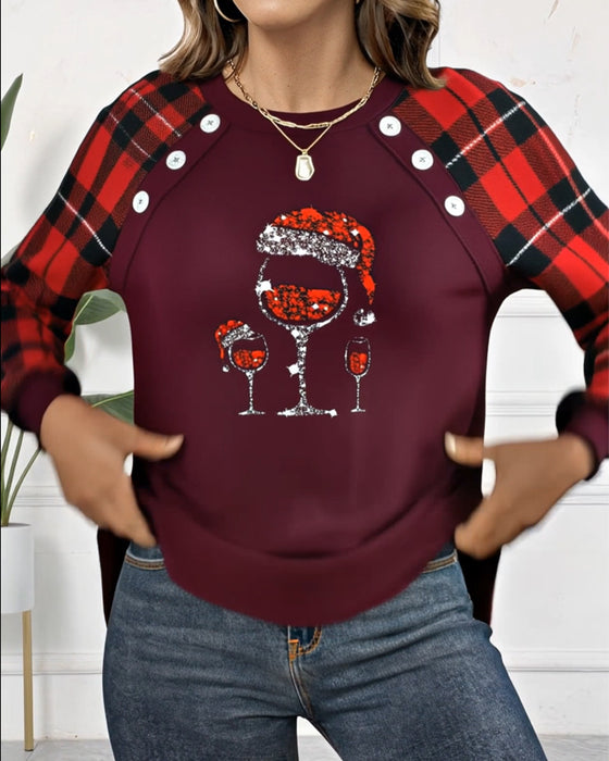 Sweat-Shirt Verre À Vin Imprimé À Carreaux