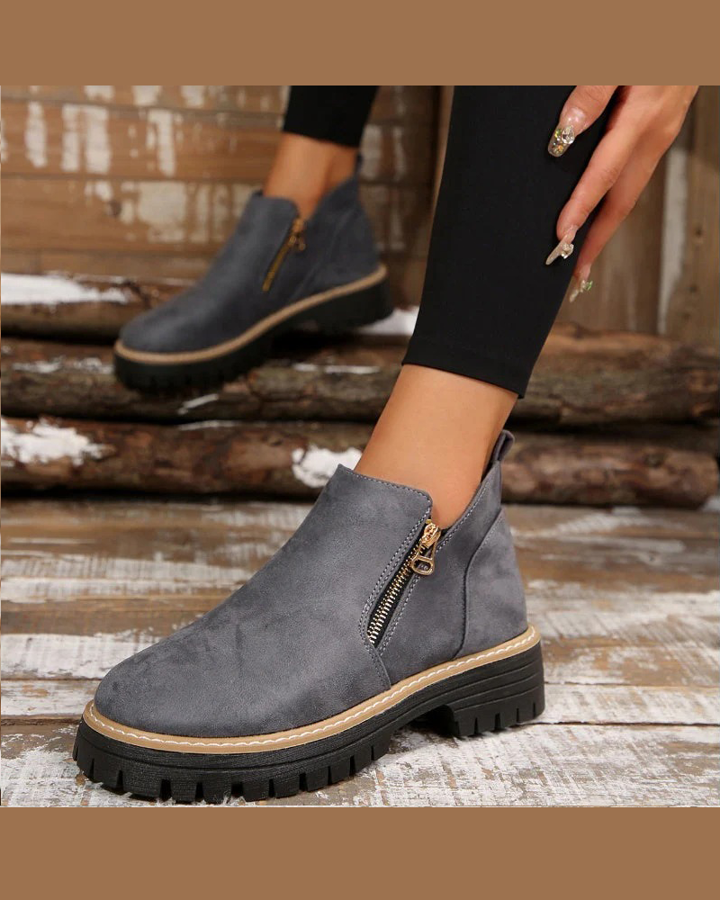 🔥Délices D'Automne Et D'Hiver🔥Bottes Pour Femmes À Bout Rond Et Fermeture Éclair Latérale