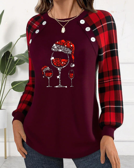 Sweat-Shirt Verre À Vin Imprimé À Carreaux