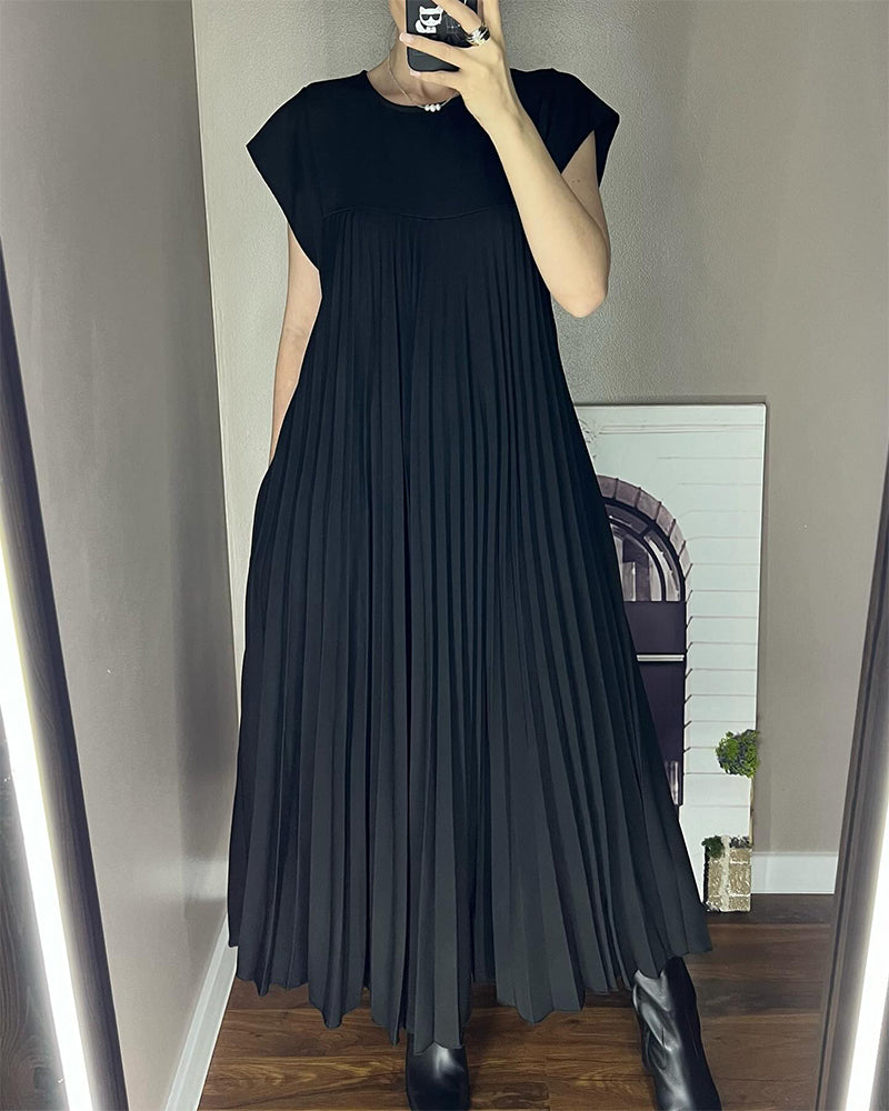 Robe plissée simple sans manches de couleur unie