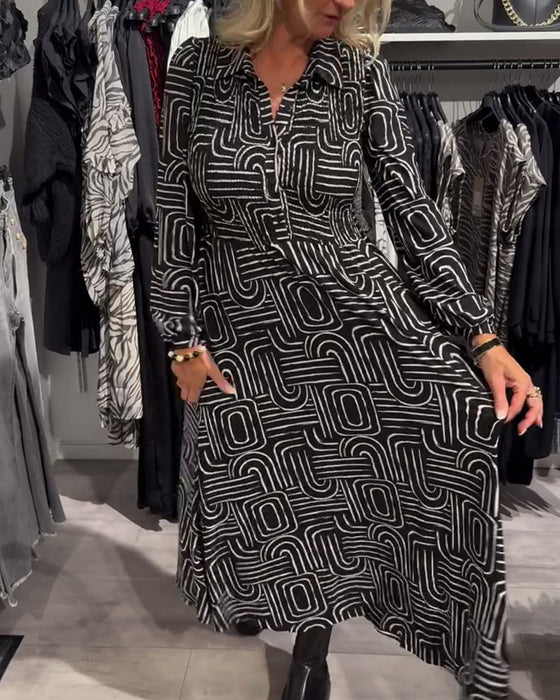 Robe Avec Design De Col Lapel Et Caractéristiques Imprimées Fashionables