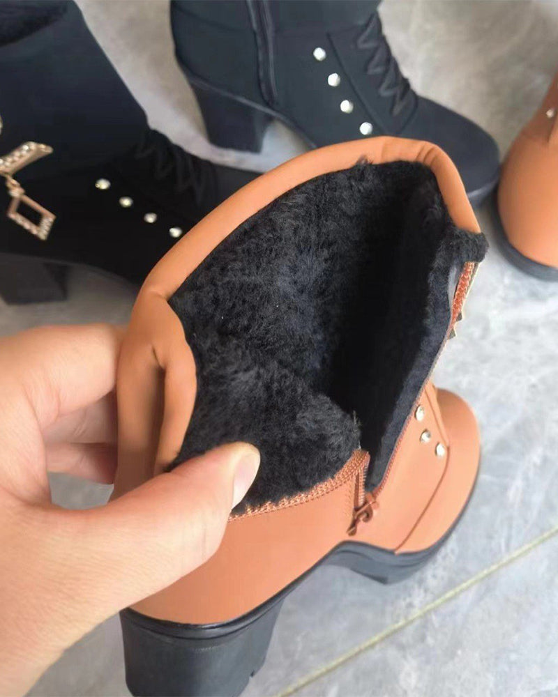 Bottines À Talons Larges Pour Femmes Avec Décor Strass