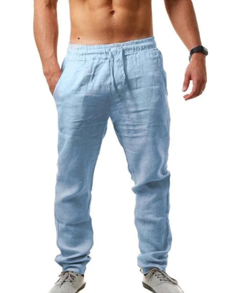 Pantalon de couleur unie respirant en coton lin