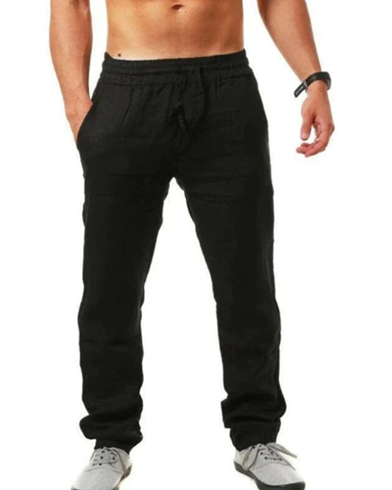 Pantalon de couleur unie respirant en coton lin