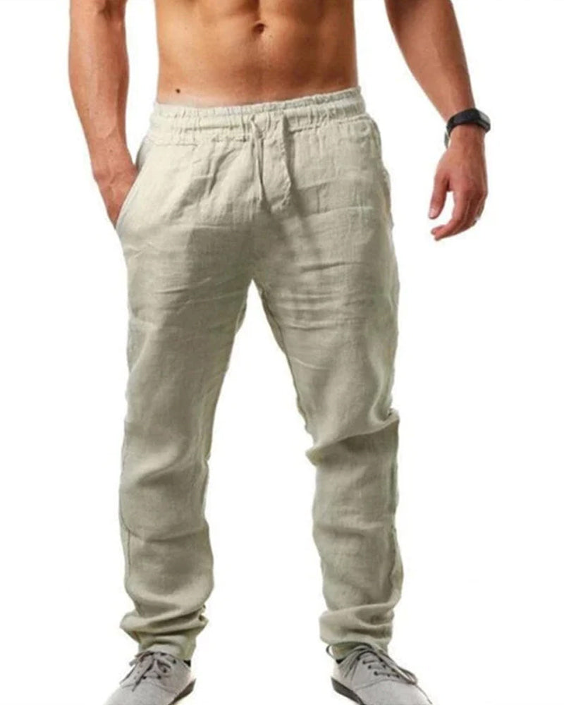 Pantalon de couleur unie respirant en coton lin