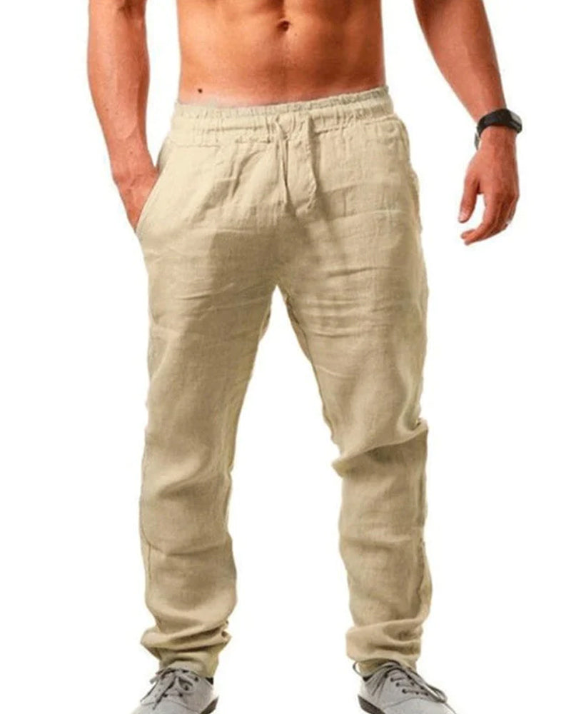 Pantalon de couleur unie respirant en coton lin