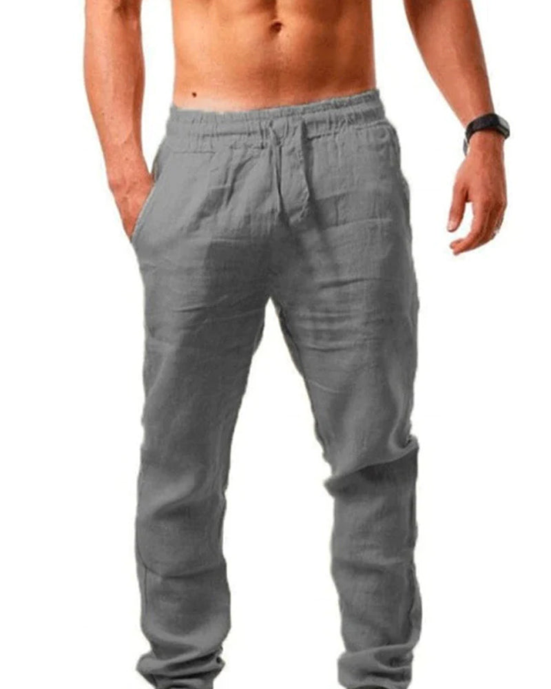 Pantalon de couleur unie respirant en coton lin