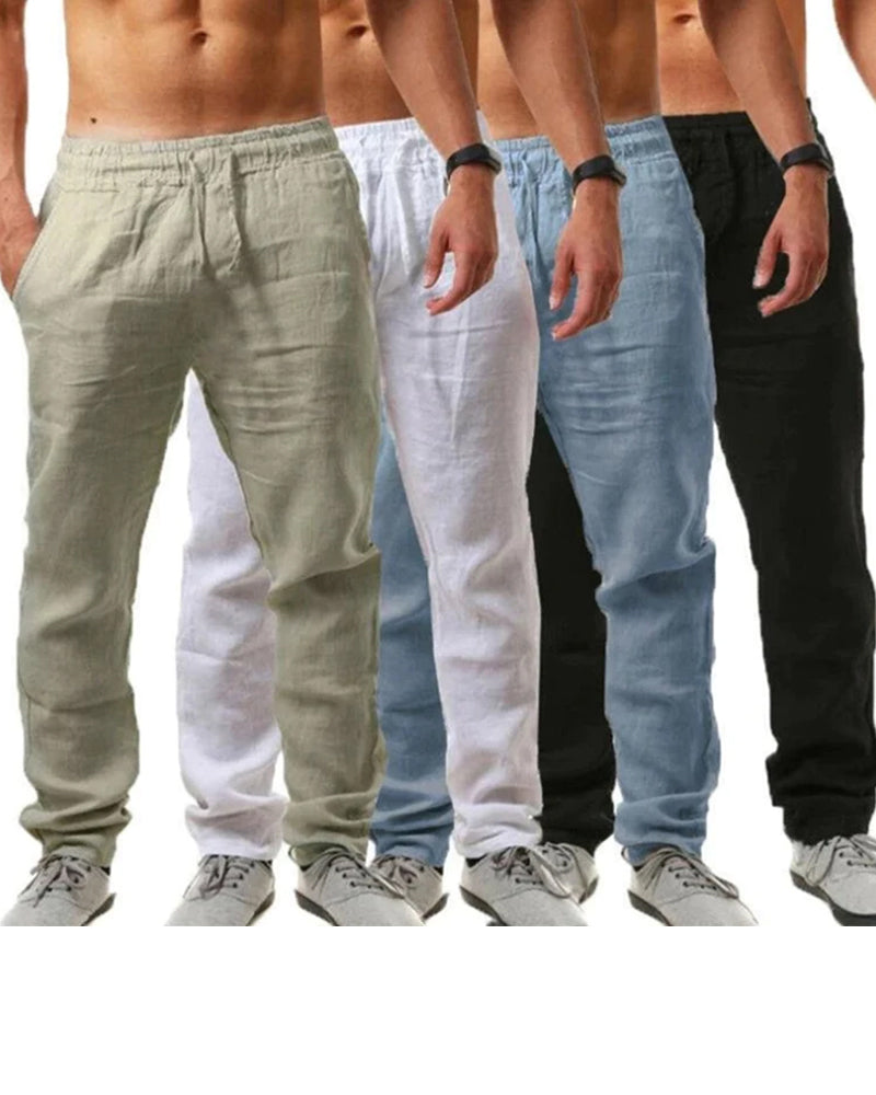 Pantalon de couleur unie respirant en coton lin