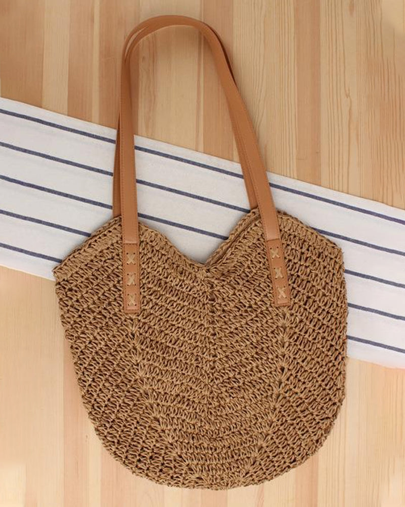 Panier Pique-Nique En Paille Tressée Main – Sac Fourre-Tout Polyvalent Osier Pour Plage, Shopping Et Rangement
