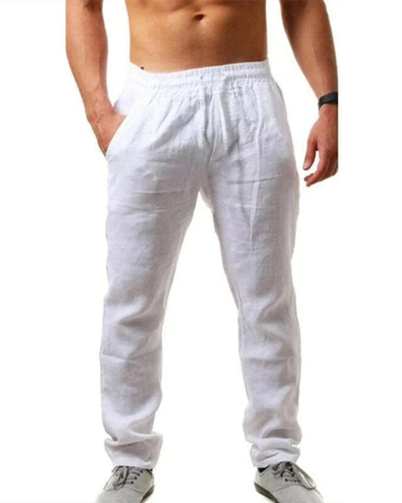 Pantalon de couleur unie respirant en coton lin