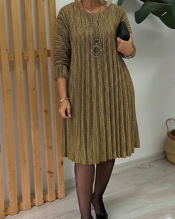 Robe Col Rond Scintillant Plissé Mode