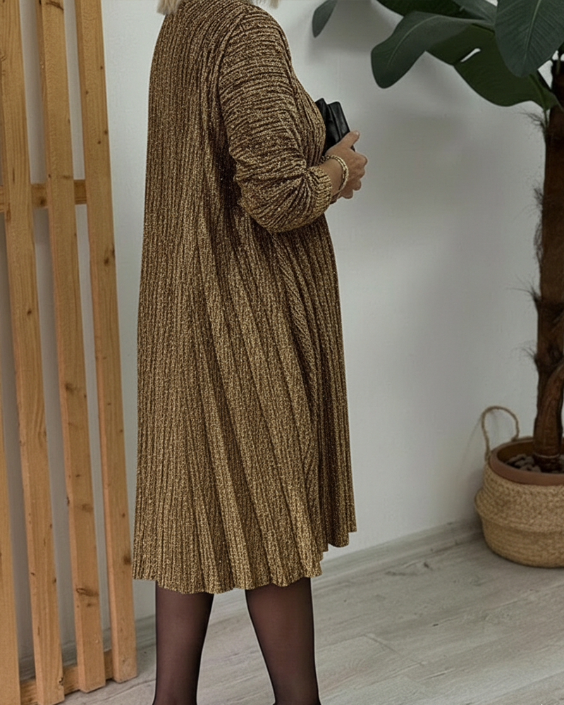 Robe Col Rond Scintillant Plissé Mode