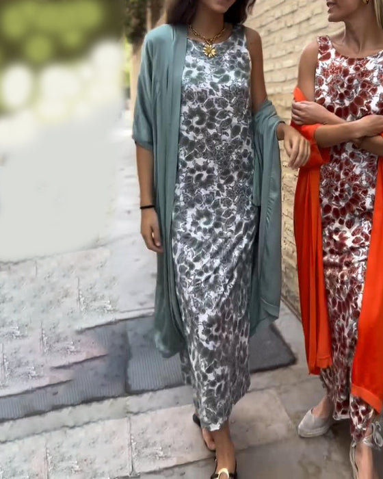 Costume deux pièces élégant à imprimé vintage