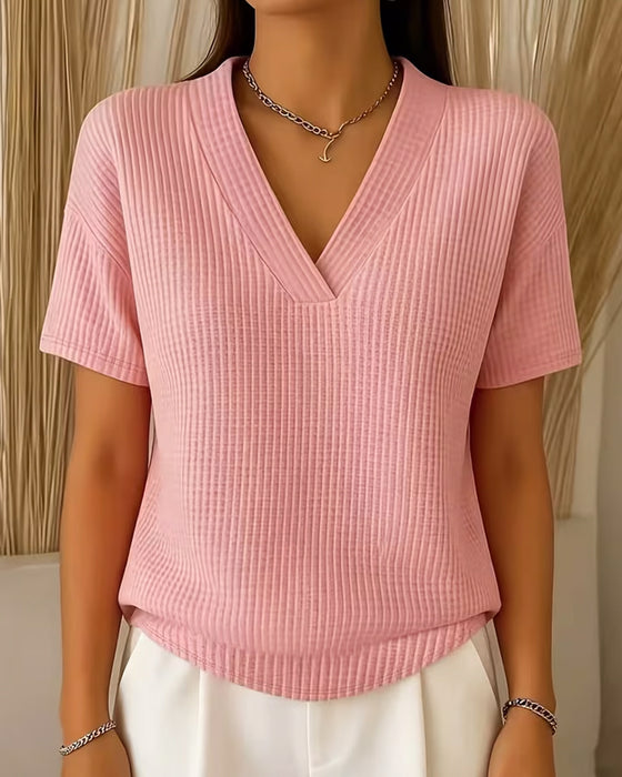 Tee-Shirt Col V Uni Polyvalent Manches Courtes