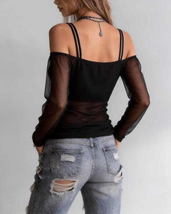 T-Shirt Bretelle Spaghetti Off-Shoulder Sheer