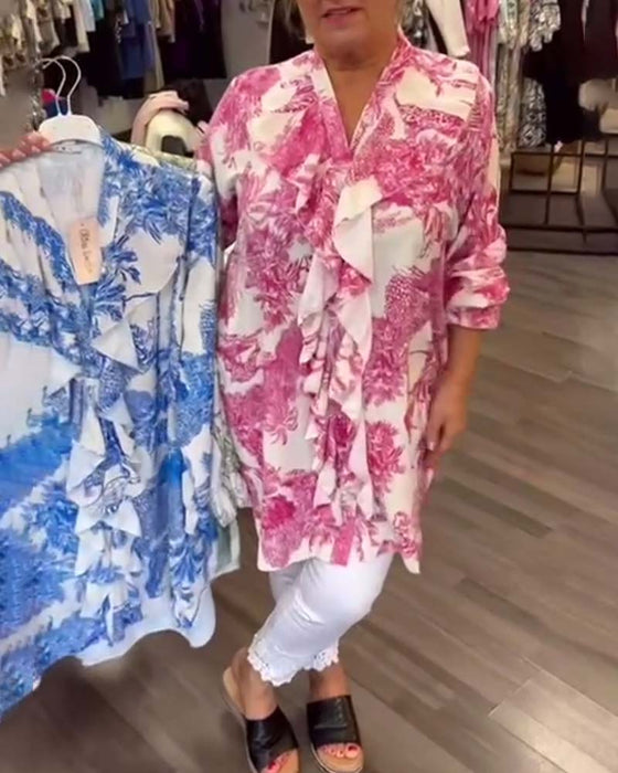 Blouse décontractée à volants imprimés doux