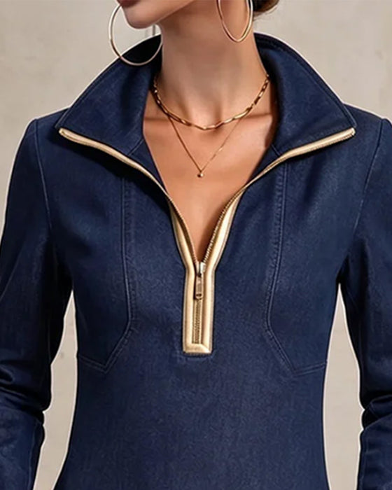 Robe Fermeture Éclair Poche Décontractée