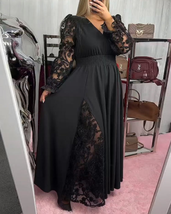 Robe Dentelle Couture Col V Ourlet A