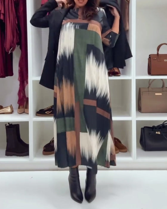 Robe Tendance Imprimée À Col Rond Et Manches Longues