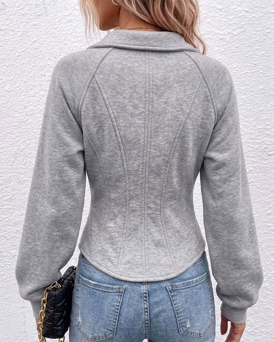 Manteau Col Fermeture Éclair Taille Unie