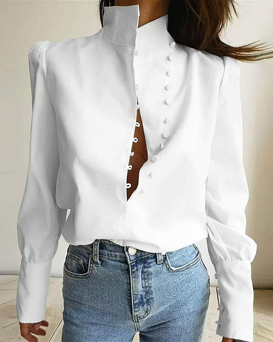 Blouse Col Montant Boutonnage Manche Longue
