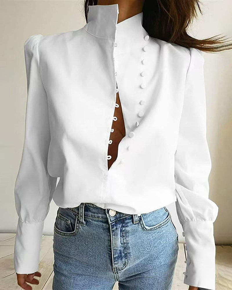 Blouse Col Montant Boutonnage Manche Longue